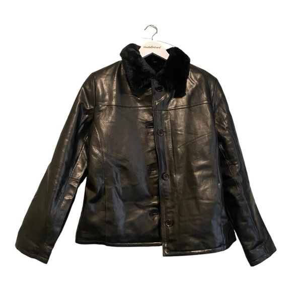 NWT Vintage Albert Duke Women’s 100% Leather Fur Lined Button Up Jacket | Large - Picture 1 of 9